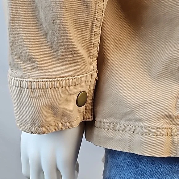 Talbots Stretch Twill Khaki Tan Cinch Waist Zip & Snap Front Field Jacket - Picture 12 of 16